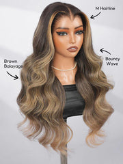 Brown Highlight Body Wave Wig 13x6 Lace Front with Upgrade M Hairline for Black Women