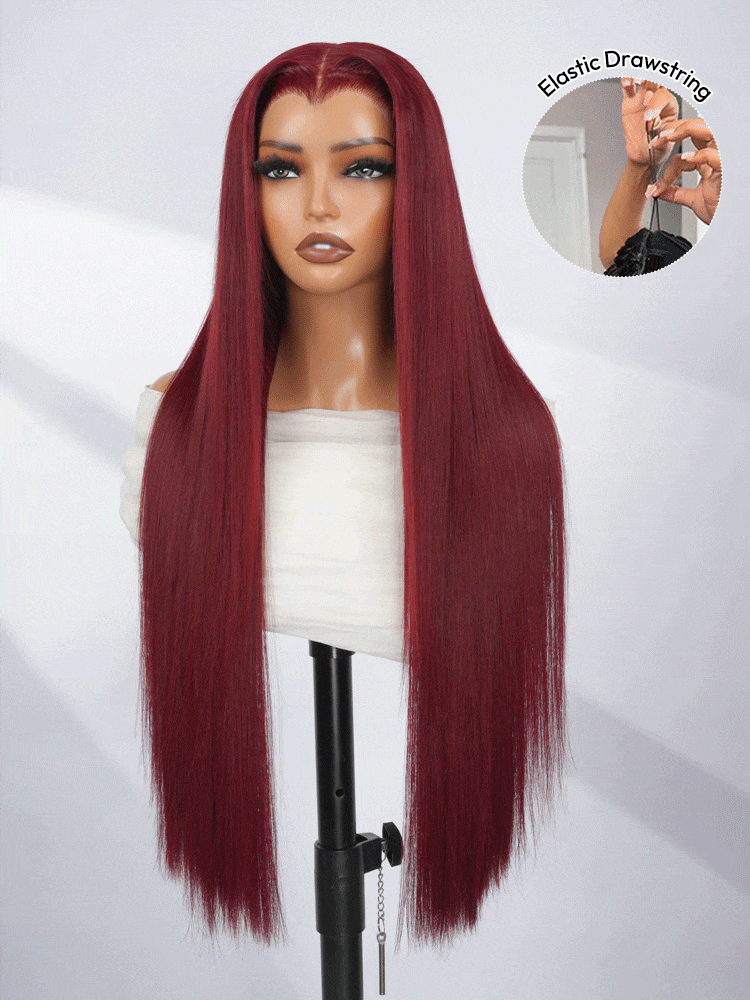 Cherry Cola Red Straight Wig With Upgraded M Hairline 6x8 Invisible Lace Front Colored Wig With Elastic Drwastring