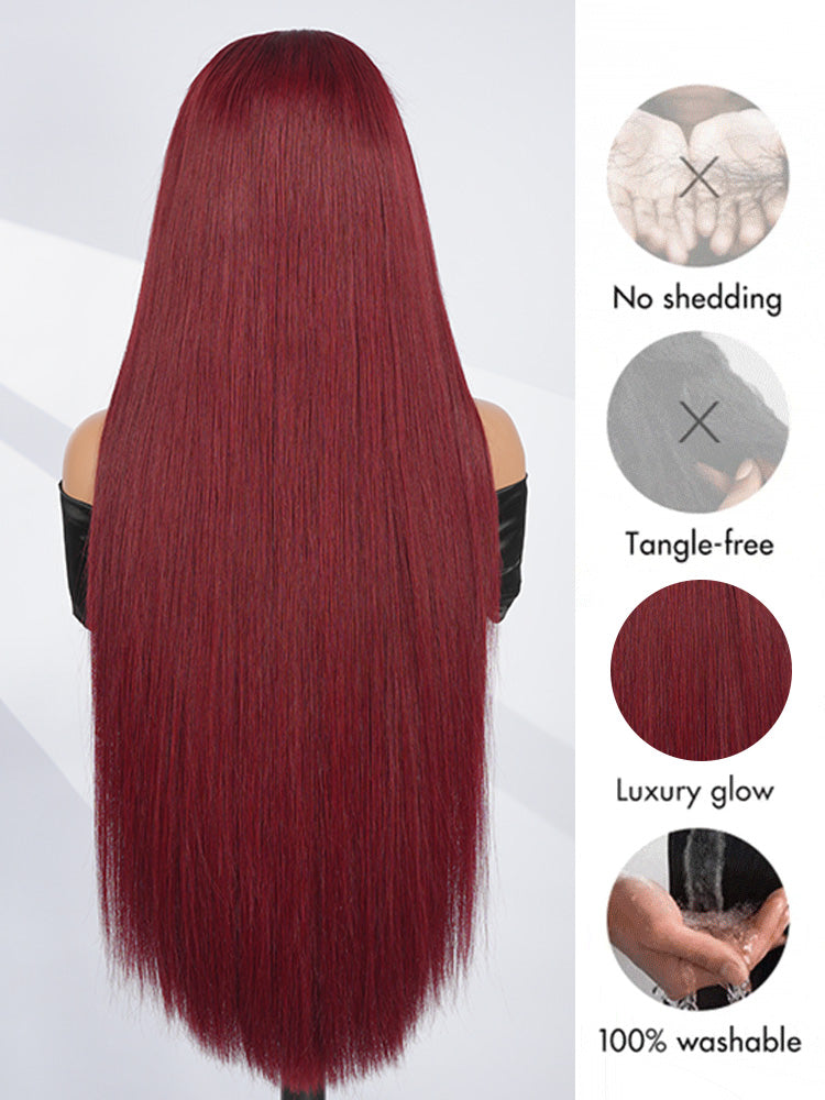 Cherry Cola Red Straight Wig With Upgraded M Hairline 6x8 Invisible Lace Front Colored Wig With Elastic Drwastring