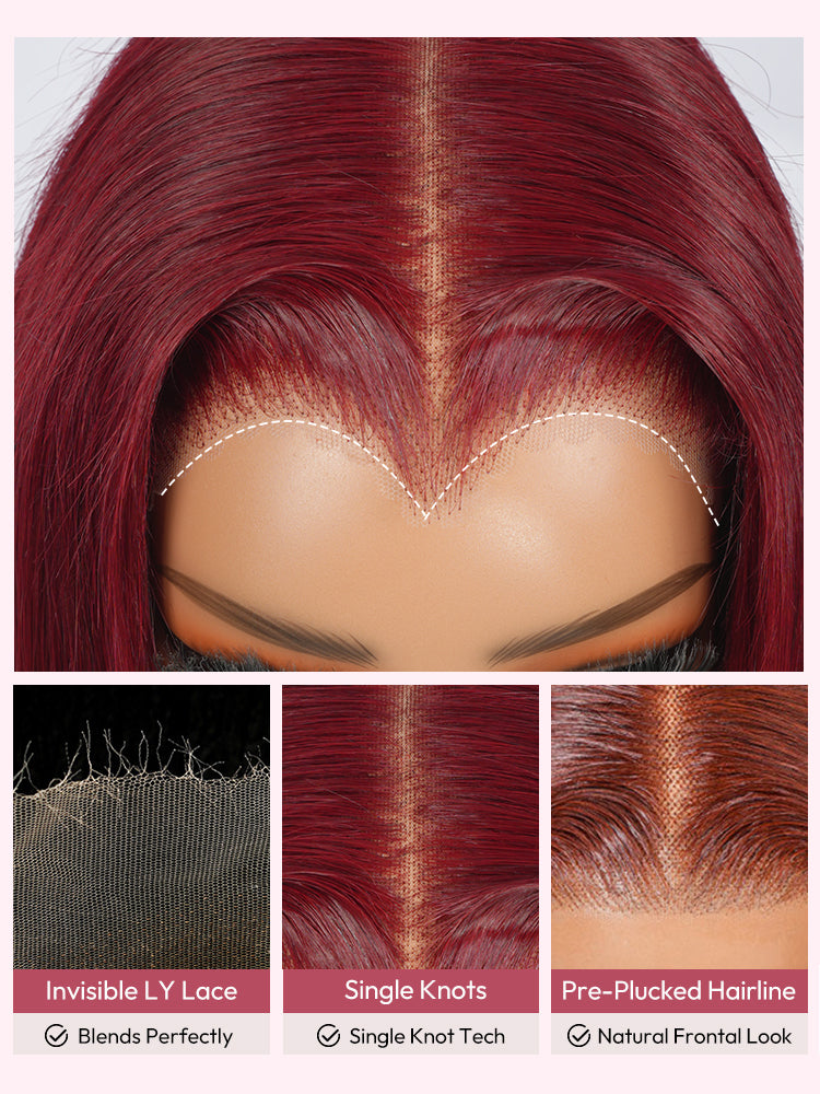 Cherry Cola Red Straight Wig With Upgraded M Hairline 6x8 Invisible Lace Front Colored Wig With Elastic Drwastring
