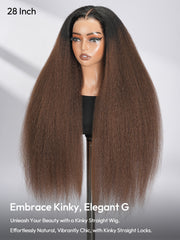 250% Density Brown Ombre Yaki Straight Wig 13×6 HD Lace Front Wig With Elastic Drawstring